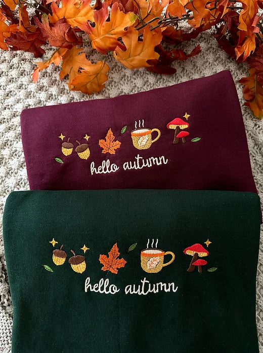 “Hello Autumn” Embroidered Sweatshirt