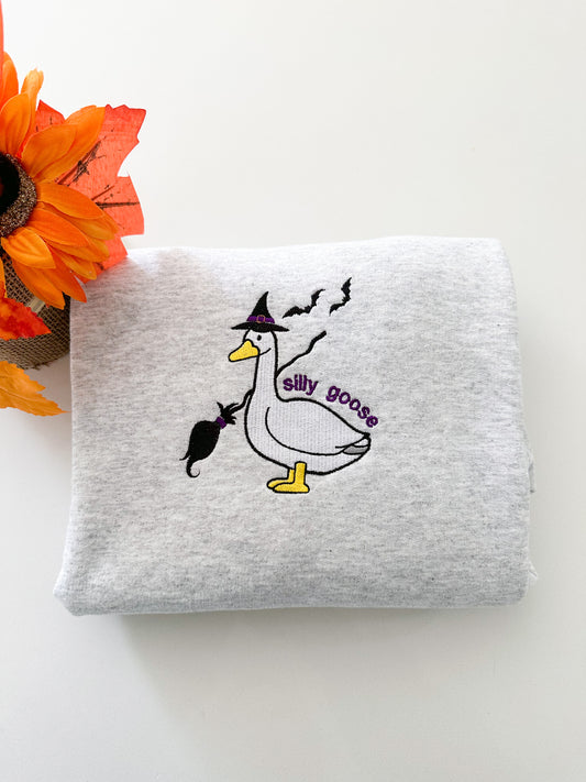 Silly Goose Halloween Embroidered Sweatshirt