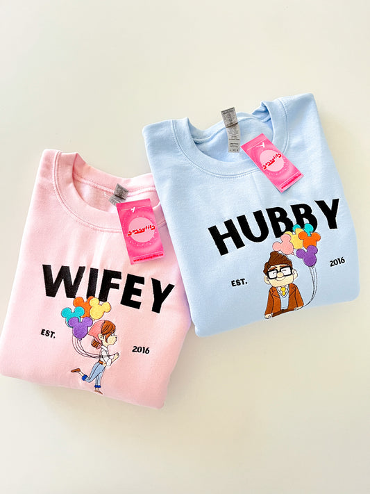 Custom Hubby & Wifey Embroidered Sweatshirts