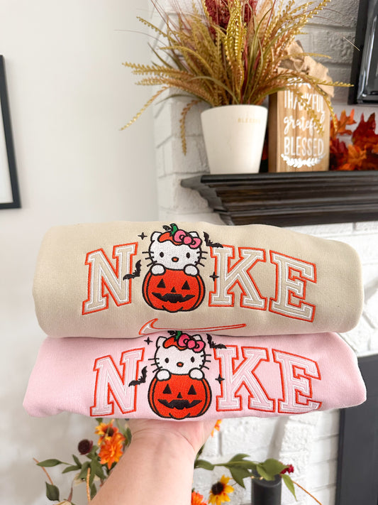 Spooky Kitty Pumpkin Embroidered Sweatshirt