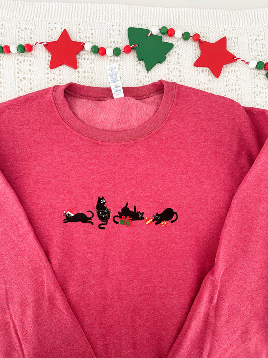 Christmas Cats Embroidered Sweatshirt