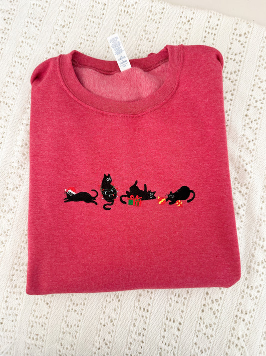 Christmas Cats Embroidered Sweatshirt