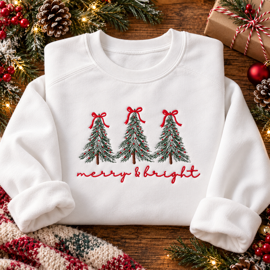 Merry and Bright Christmas Embroidered Sweatshirt
