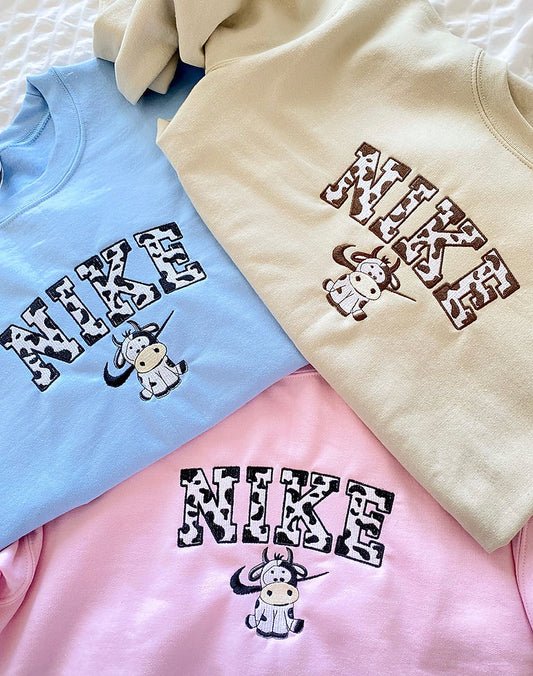 Cow Print Embroidered Sweatshirt