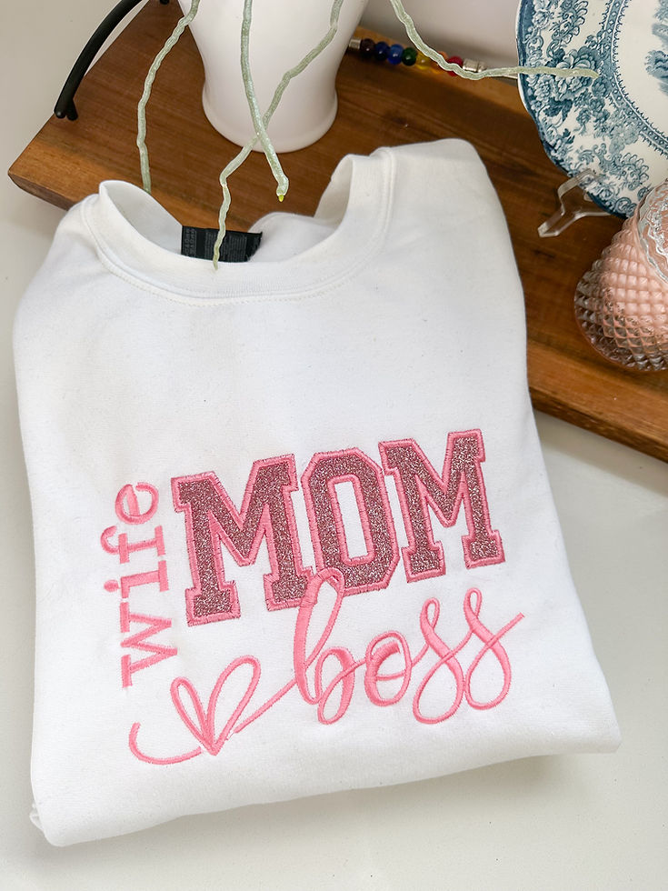 Wife Mom Boss Glitter Embroidered Sweatshirt