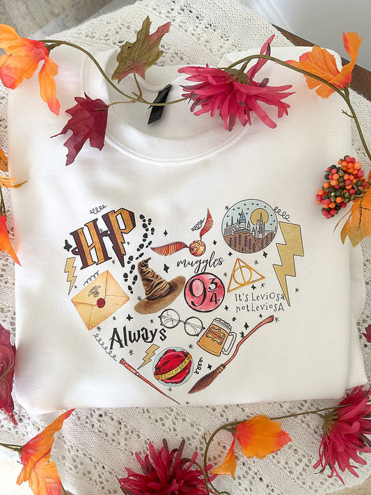 Wizard-Inspired Heart Collage Crewneck or Hoodie