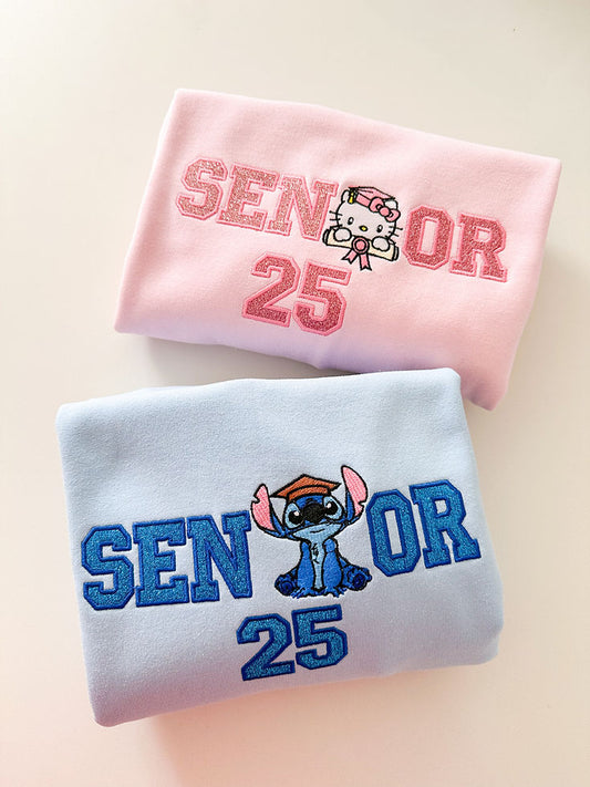 Senior 2025 Glitter Appliqué Embroidered Crewneck
