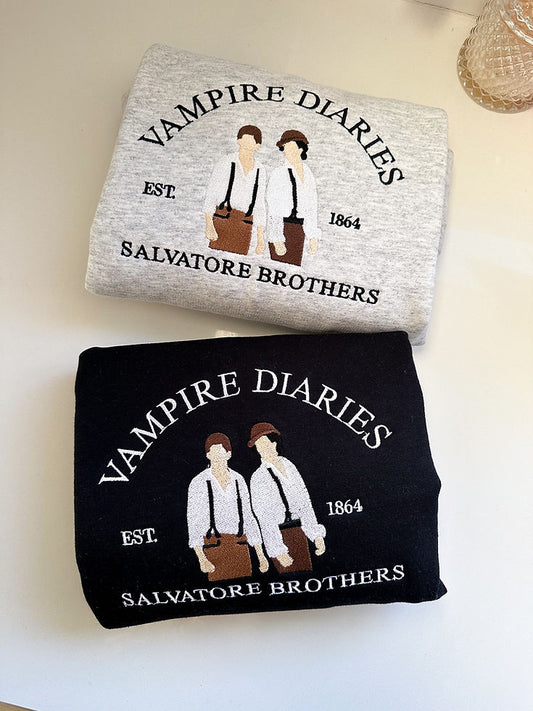 Salvatore Brothers Vampire Diaries Embroidered Sweatshirt