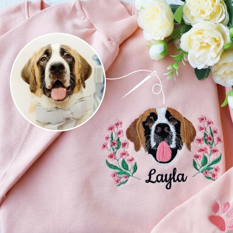 Custom Pet Floral Upper chest Embroidered Sweatshirt