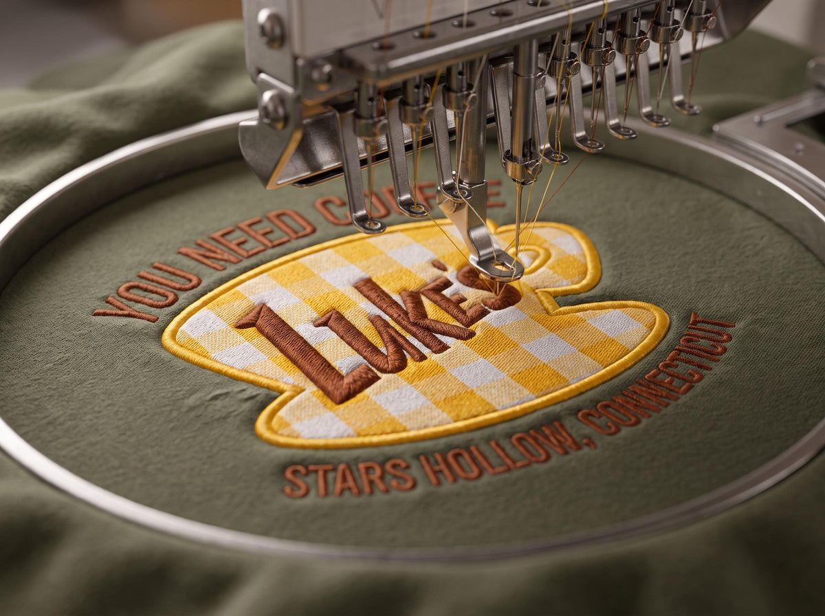 Luke’s Diner Applique Gingham Mock Neck Sweatshirt, Stars Hollow Embroidered Crewneck, Inspired Cozy Fan Gift