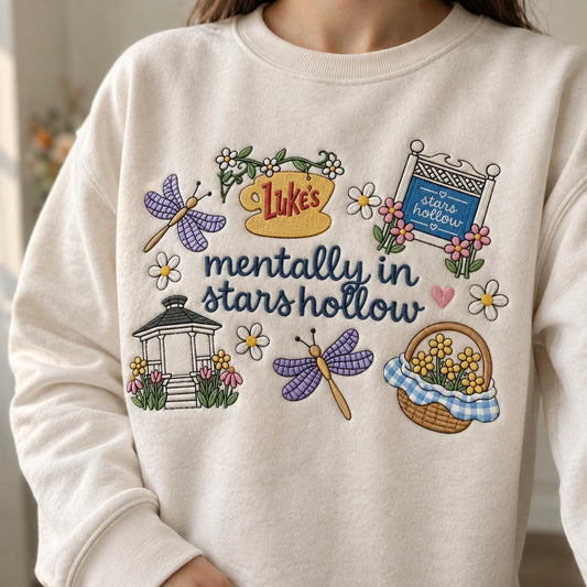 Embroidered Cottagecore Sweatshirt, Floral Village Crewneck, Autumn Gift
