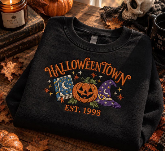 Halloweentown Embroidered Sweatshirt, Halloween Crewneck, Witchy Fall Sweater, Pumpkin Embroidery, Spooky Season, Halloween G
