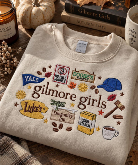Embroidered Fall Movie Inspired Sweatshirt, Fall Girls Coquette Crewneck, Star Hollow Fall Apparel, Cozy Autumn Top, Autumn L