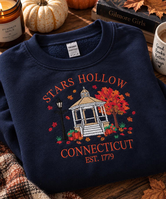 Autumn Town Embroidered Sweatshirt, Fall Gazebo Crewneck, Vintage Autumn Pullover, Cozy New England Shirt, Fall Festival Gift