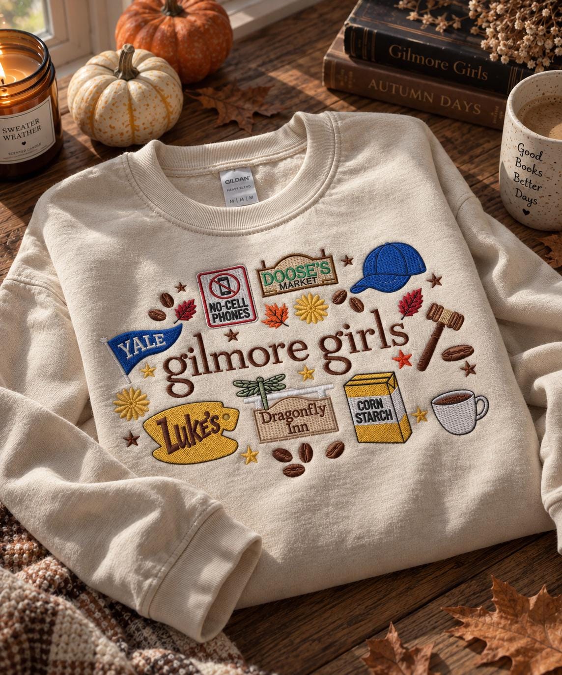 Embroidered Fall Movie Inspired Sweatshirt, Fall Girls Coquette Crewneck, Star Hollow Fall Apparel, Cozy Autumn Top, Autumn L