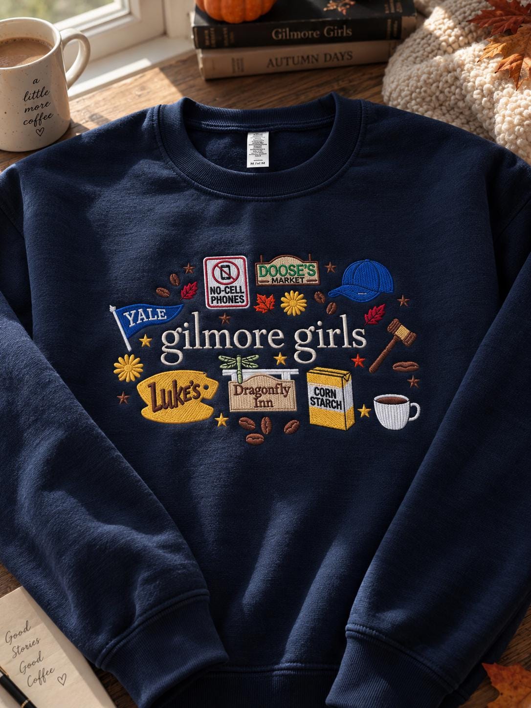Embroidered Fall Movie Inspired Sweatshirt, Fall Girls Coquette Crewneck, Star Hollow Fall Apparel, Cozy Autumn Top, Autumn L