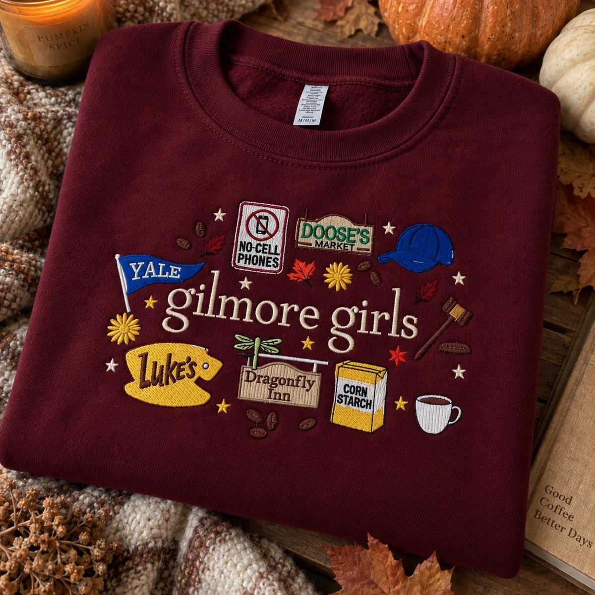 Embroidered Fall Movie Inspired Sweatshirt, Fall Girls Coquette Crewneck, Star Hollow Fall Apparel, Cozy Autumn Top, Autumn L