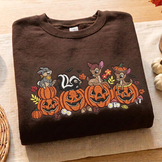Woodland Friends Pumpkin Crewneck Sweatshirt, Autumn Bear Pig Tiger Donkey Sweater
