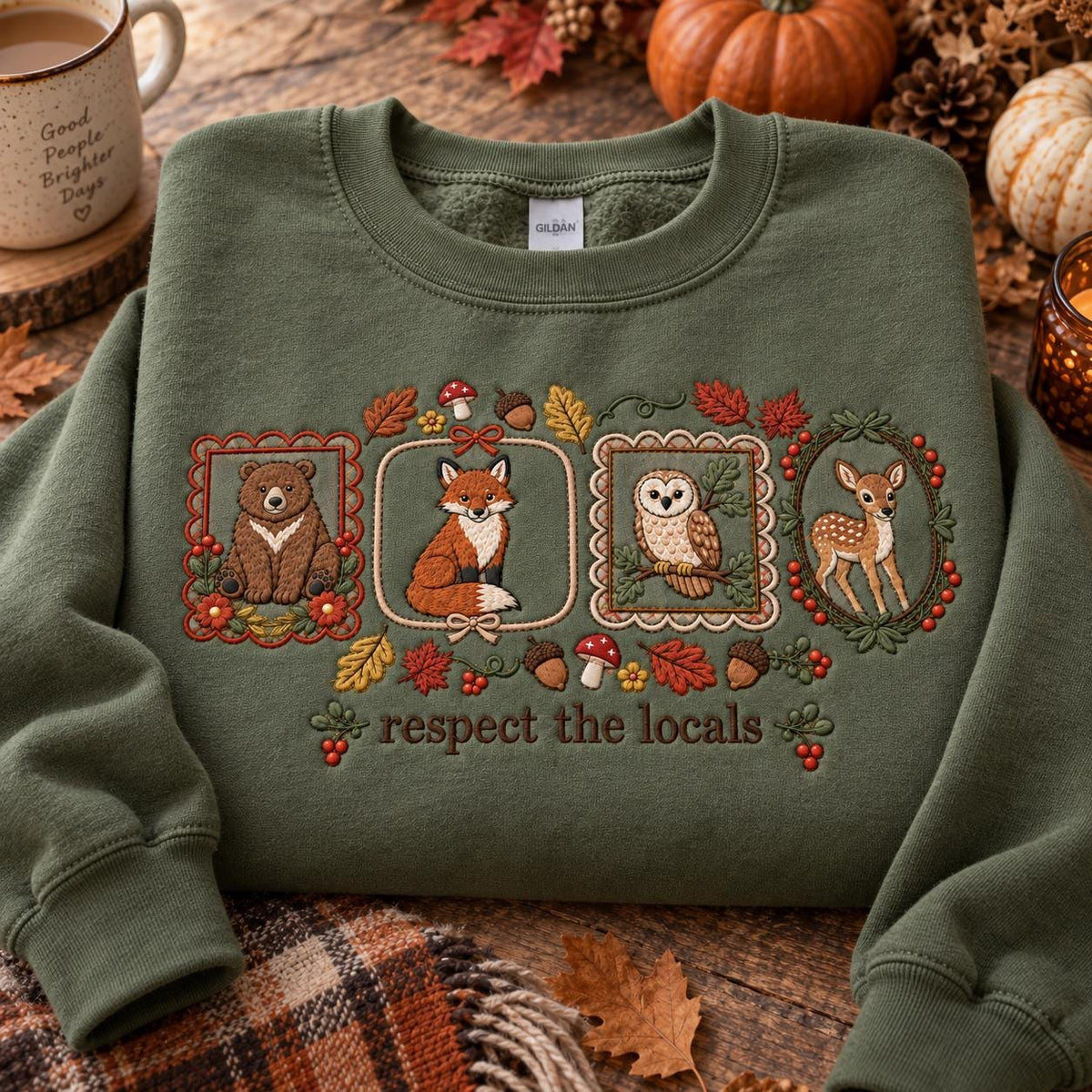 Embroidered Woodland Animal Crewneck Sweatshirt, Bear Fox Owl Deer, Fall Nature Gift