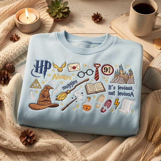 Embroidered Wizard School Sweatshirt, Magical Bookish Pullover, Cozy Fantasy Crewneck