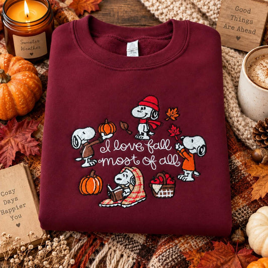 Embroidered Fall Dog Sweatshirt, Pumpkin Season Pullover, Dark Chocolate Crewneck