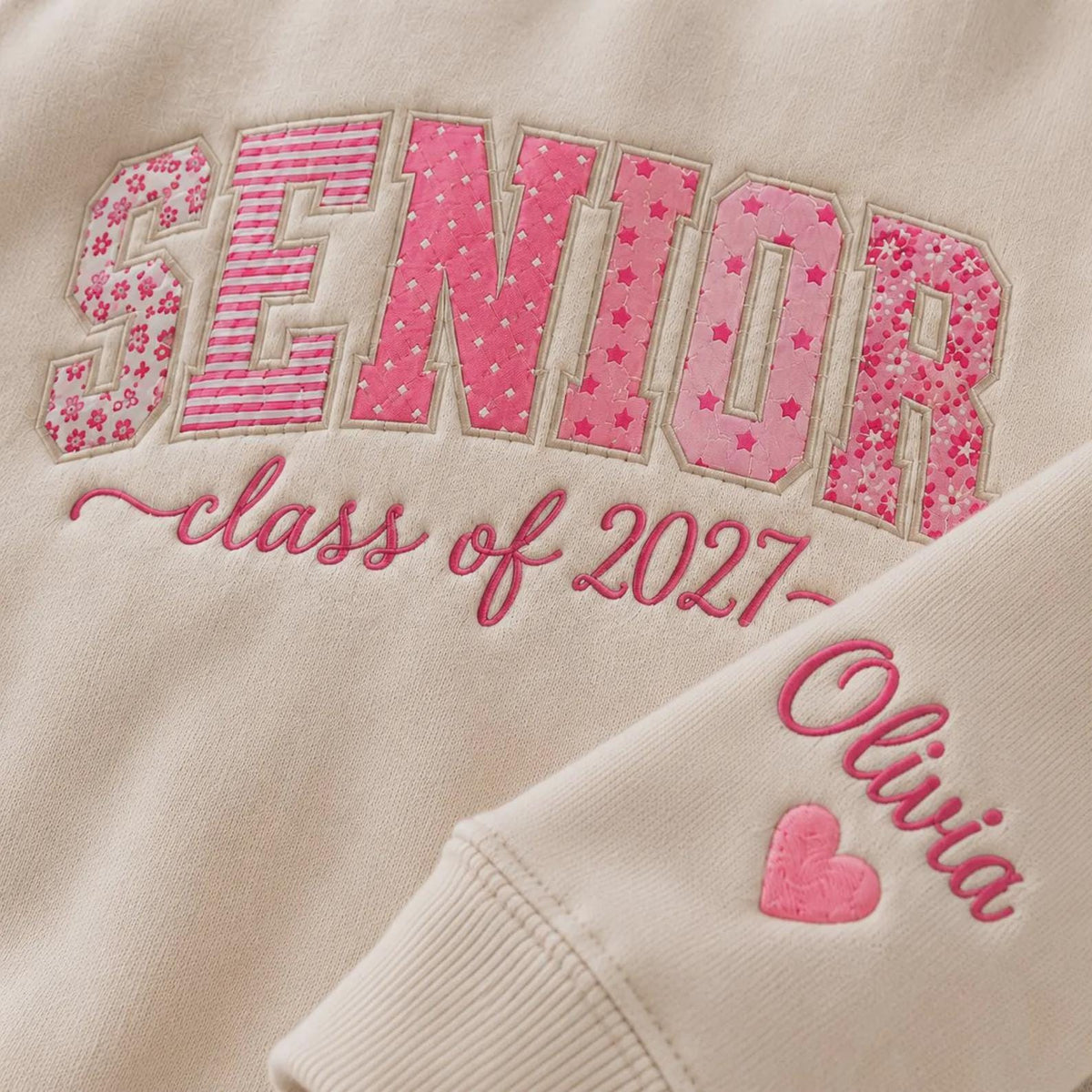 Personalized Senior 2027 Embroidered Crewneck, Custom Name Sleeve Gift