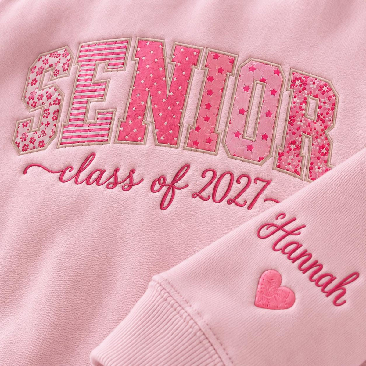 Personalized Senior 2027 Embroidered Crewneck, Custom Name Sleeve Gift