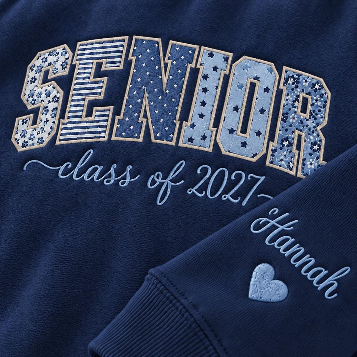 Personalized Senior 2027 Embroidered Crewneck, Custom Name Sleeve Gift