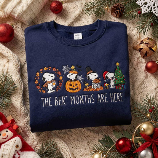 Embroidered Holiday Sweatshirt, The Ber Months Are Here Crewneck, Fall Halloween Thanksgiving Christmas Sweater