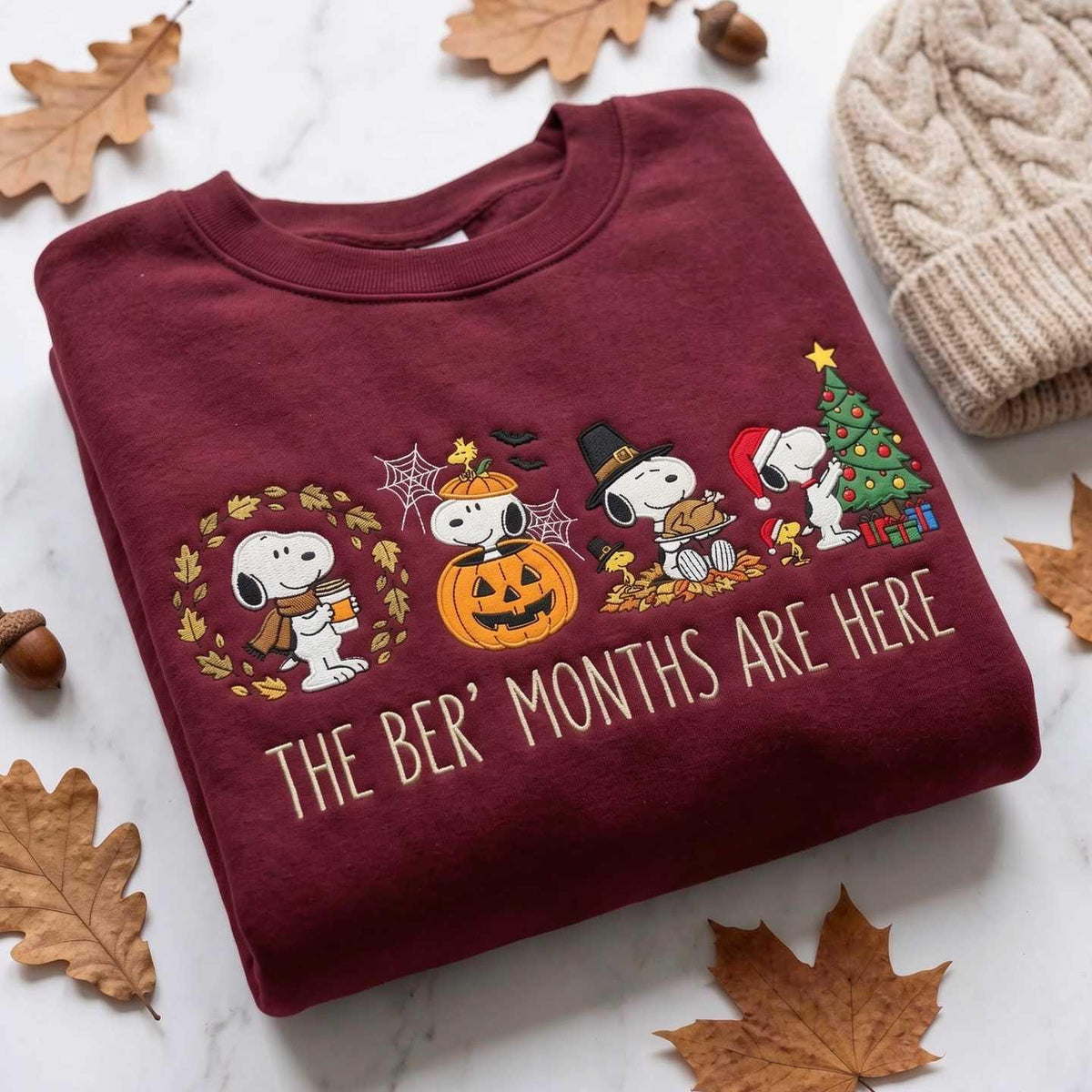 Embroidered Holiday Sweatshirt, The Ber Months Are Here Crewneck, Fall Halloween Thanksgiving Christmas Sweater