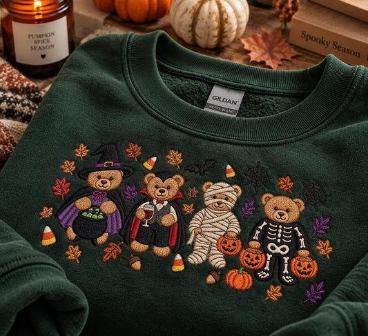 Embroidered Bears Halloween Sweatshirt, 90s Trick or Treat Crewneck, Pumpkin Lover Gift