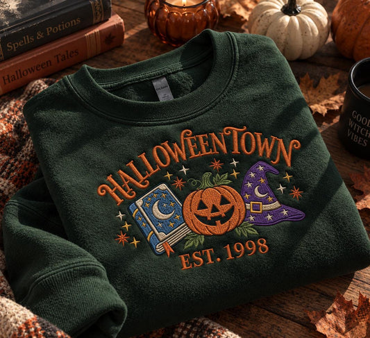 Halloweentown Embroidered Sweatshirt, Halloween Crewneck, Witchy Fall Sweater, Pumpkin Embroidery, Spooky Season, Halloween G