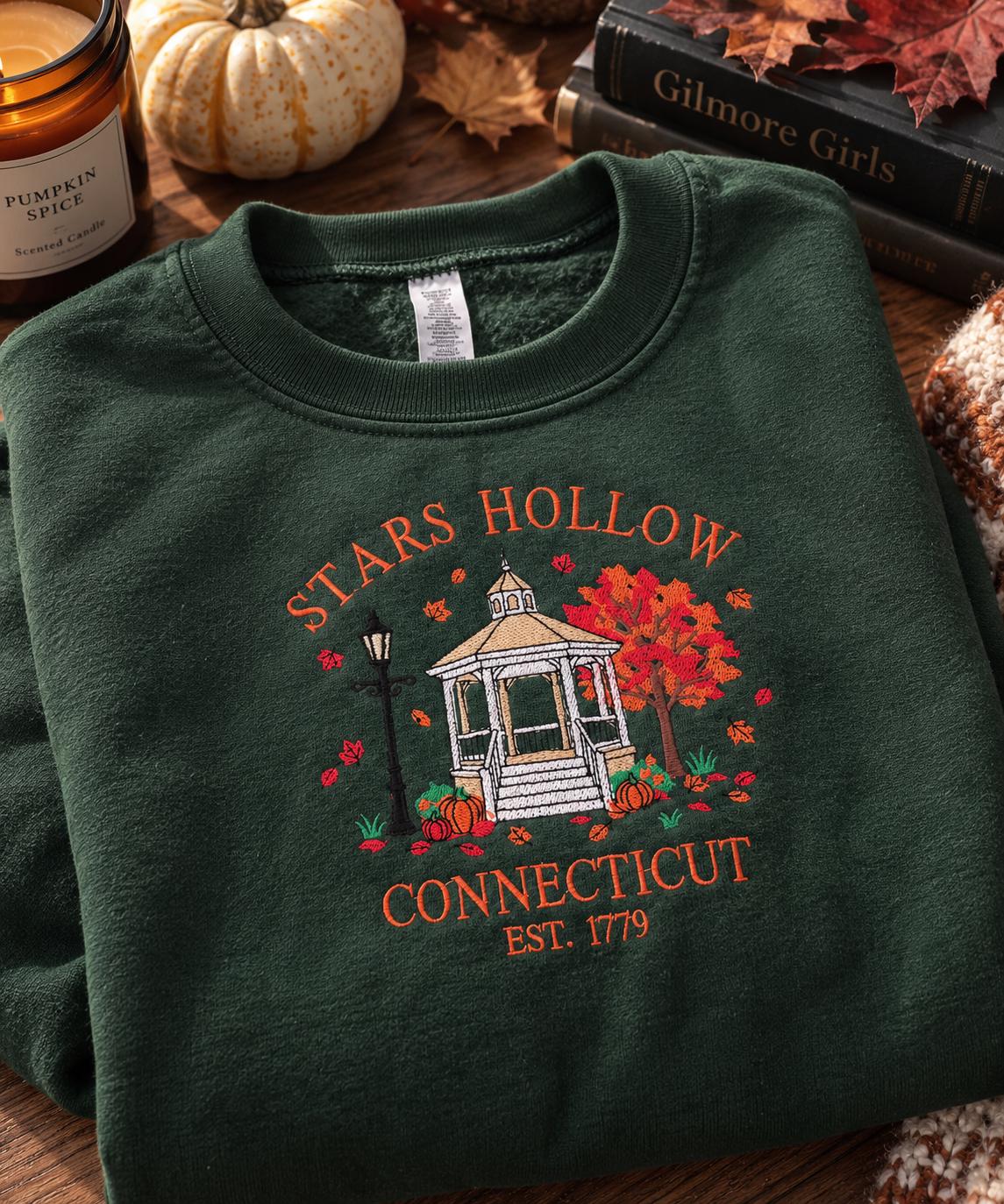 Autumn Town Embroidered Sweatshirt, Fall Gazebo Crewneck, Vintage Autumn Pullover, Cozy New England Shirt, Fall Festival Gift