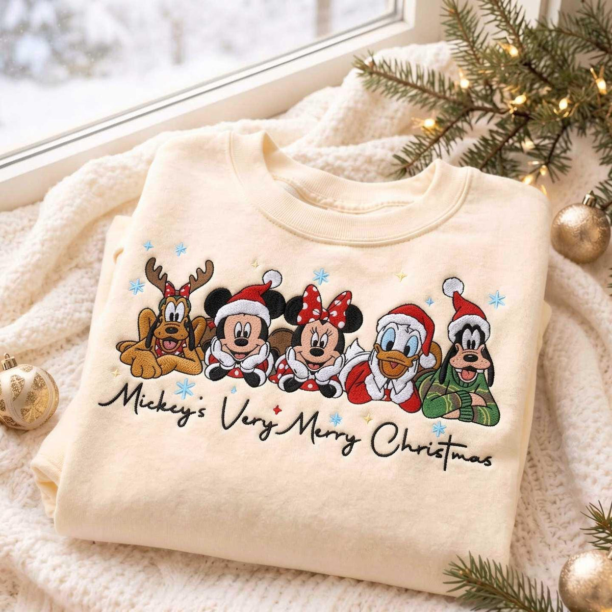 Embroidered Christmas Mouse Sweatshirt, Holiday Character Crewneck, Very Merry Christmas Shirt, Festive Winter Sweater