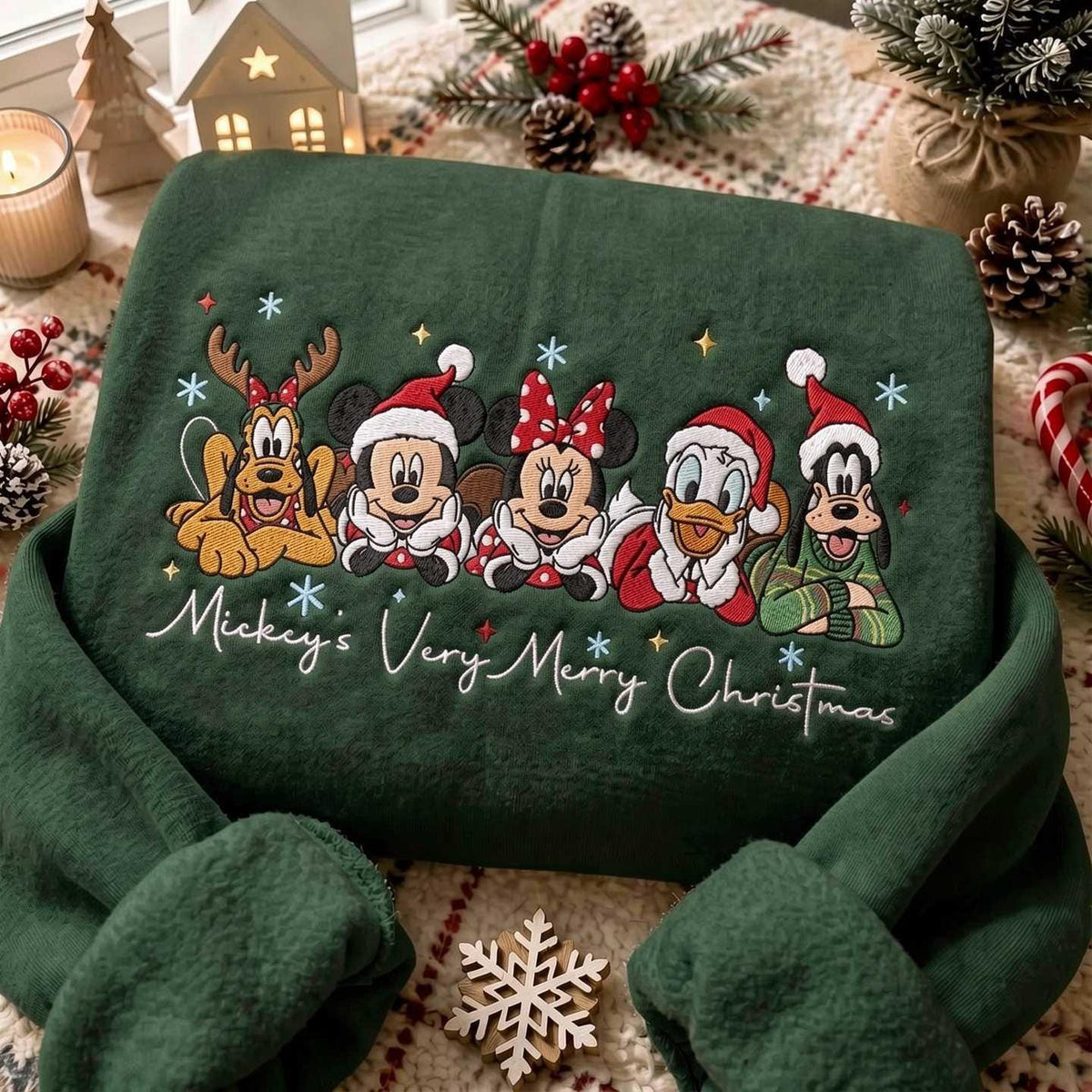 Embroidered Christmas Mouse Sweatshirt, Holiday Character Crewneck, Very Merry Christmas Shirt, Festive Winter Sweater
