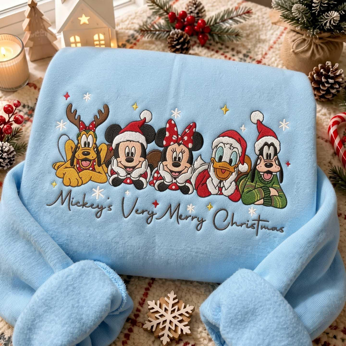 Embroidered Christmas Mouse Sweatshirt, Holiday Character Crewneck, Very Merry Christmas Shirt, Festive Winter Sweater