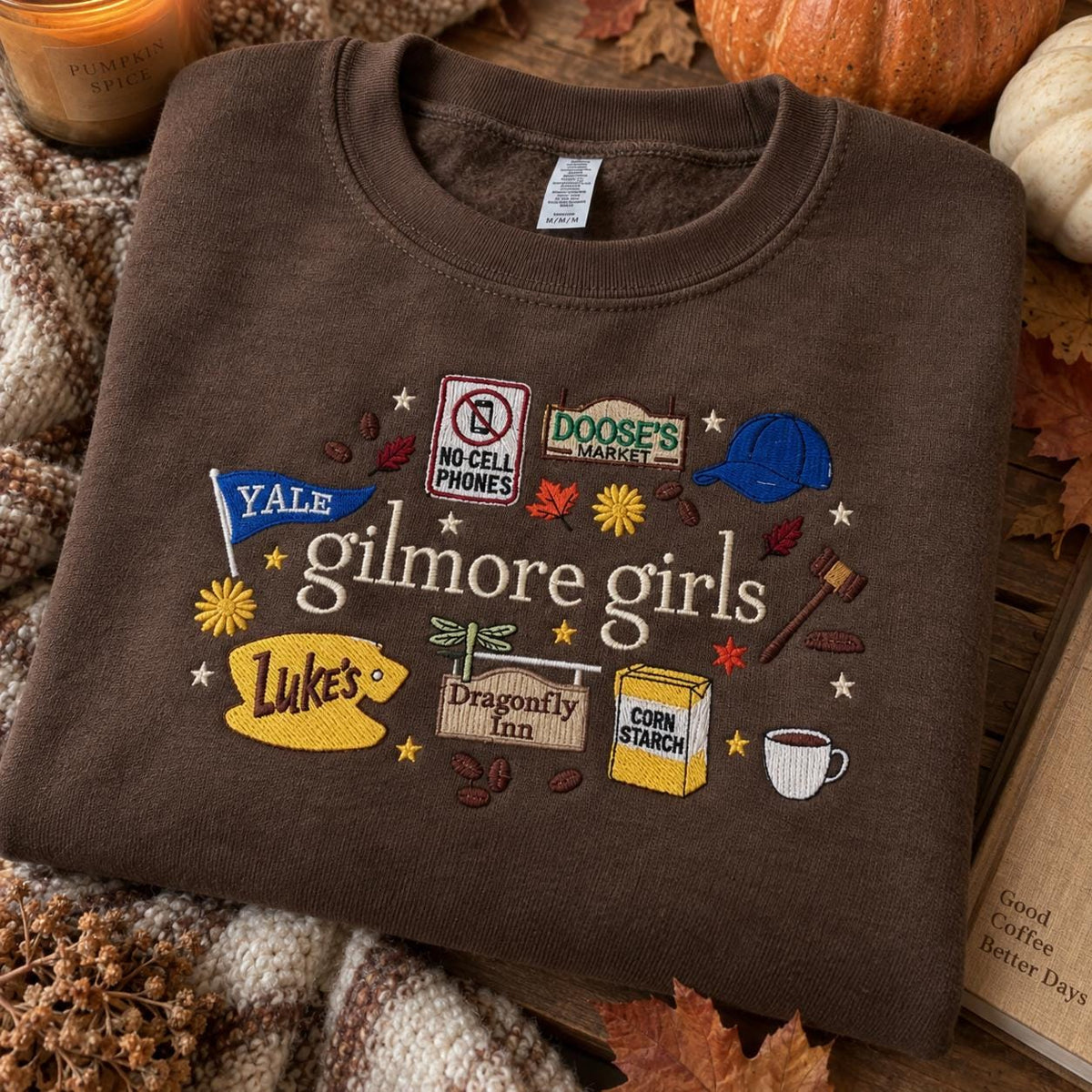 Embroidered Fall Movie Inspired Sweatshirt, Fall Girls Coquette Crewneck, Star Hollow Fall Apparel, Cozy Autumn Top, Autumn L