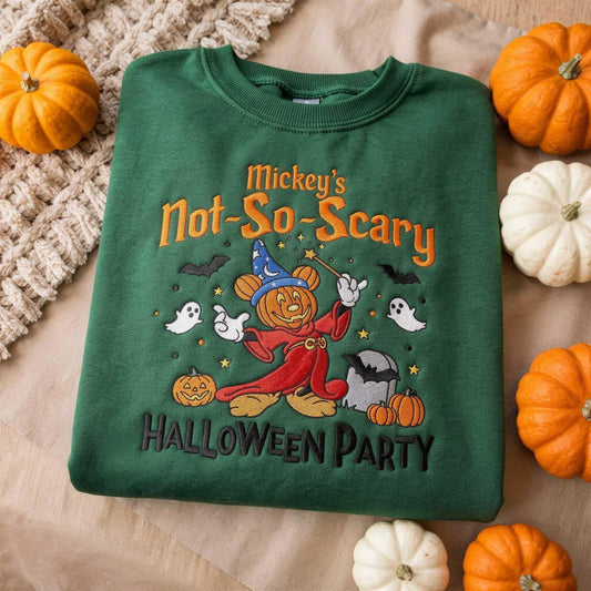 Not-So-Scary Halloween Embroidered Sweatshirt, Pumpkin Mouse Character Crewneck, Halloween Theme Park Shirt