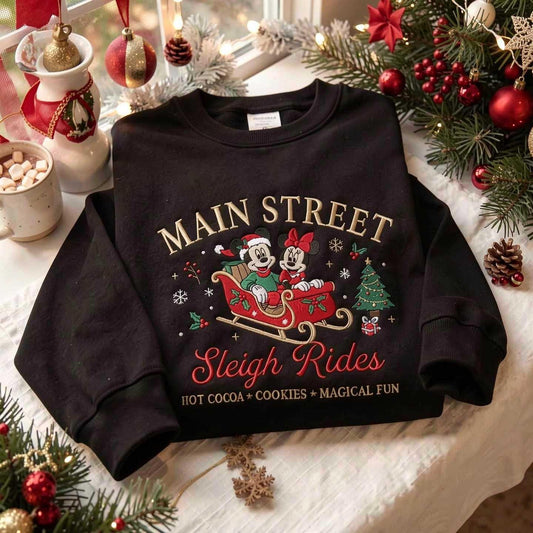 Embroidered Sleigh Ride Sweatshirt, Festive Christmas Pullover, Cozy Cotton Blend Crewneck