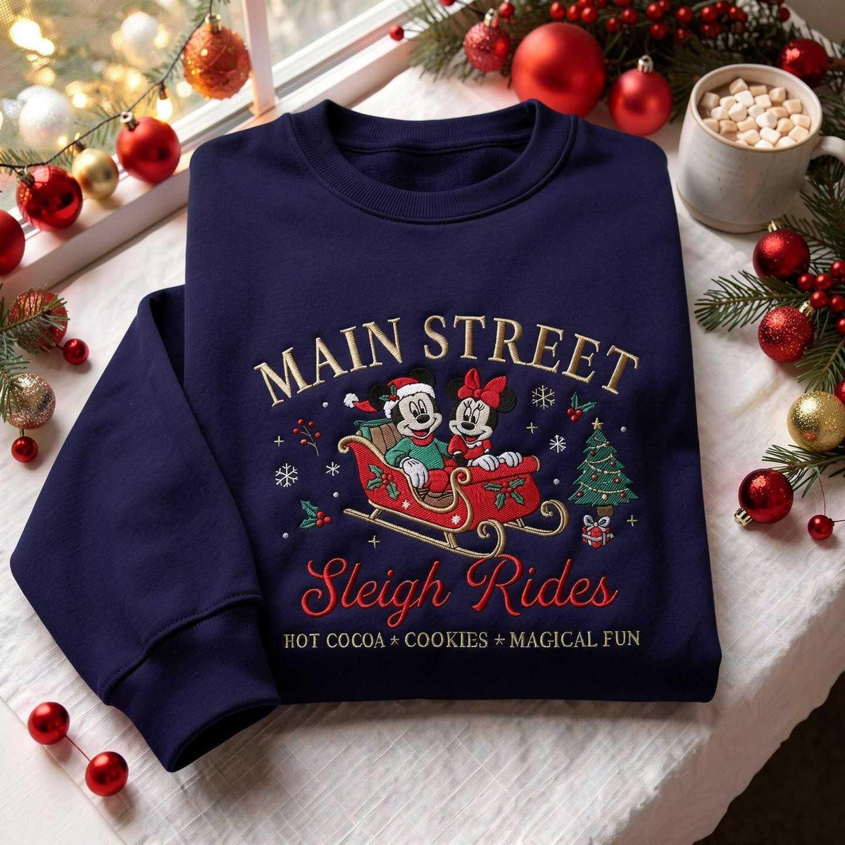 Embroidered Sleigh Ride Sweatshirt, Festive Christmas Pullover, Cozy Cotton Blend Crewneck