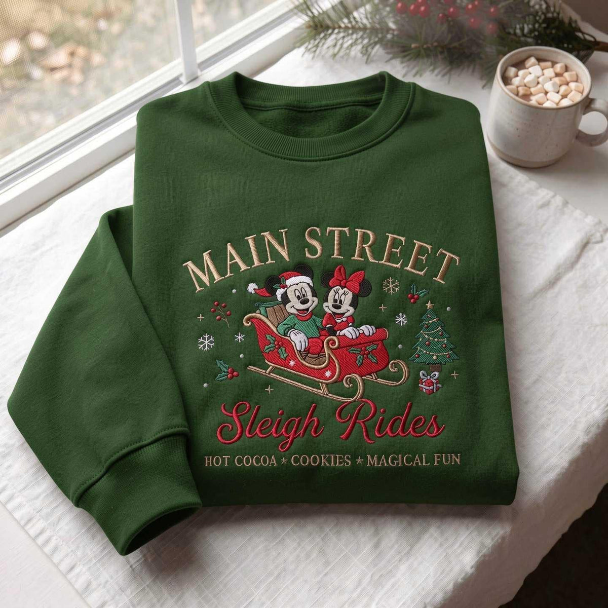 Embroidered Sleigh Ride Sweatshirt, Festive Christmas Pullover, Cozy Cotton Blend Crewneck