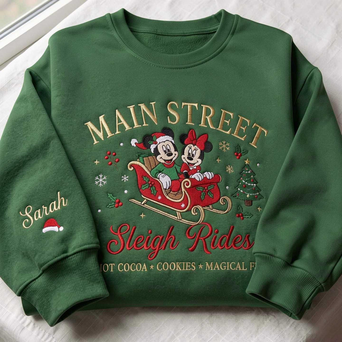 Embroidered Sleigh Ride Sweatshirt, Festive Christmas Pullover, Cozy Cotton Blend Crewneck