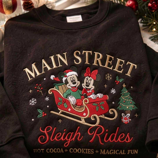 Embroidered Sleigh Ride Sweatshirt, Festive Christmas Pullover, Cozy Cotton Blend Crewneck