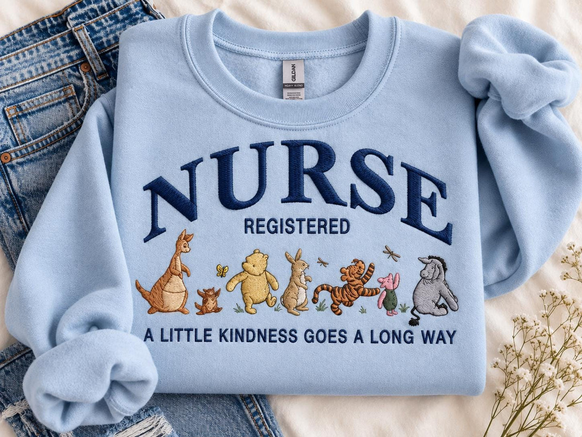 Embroidered Nurse Bear Sweatshirt, Registered Nurse Crewneck, RN Gift, Healthcare Worker Apparel