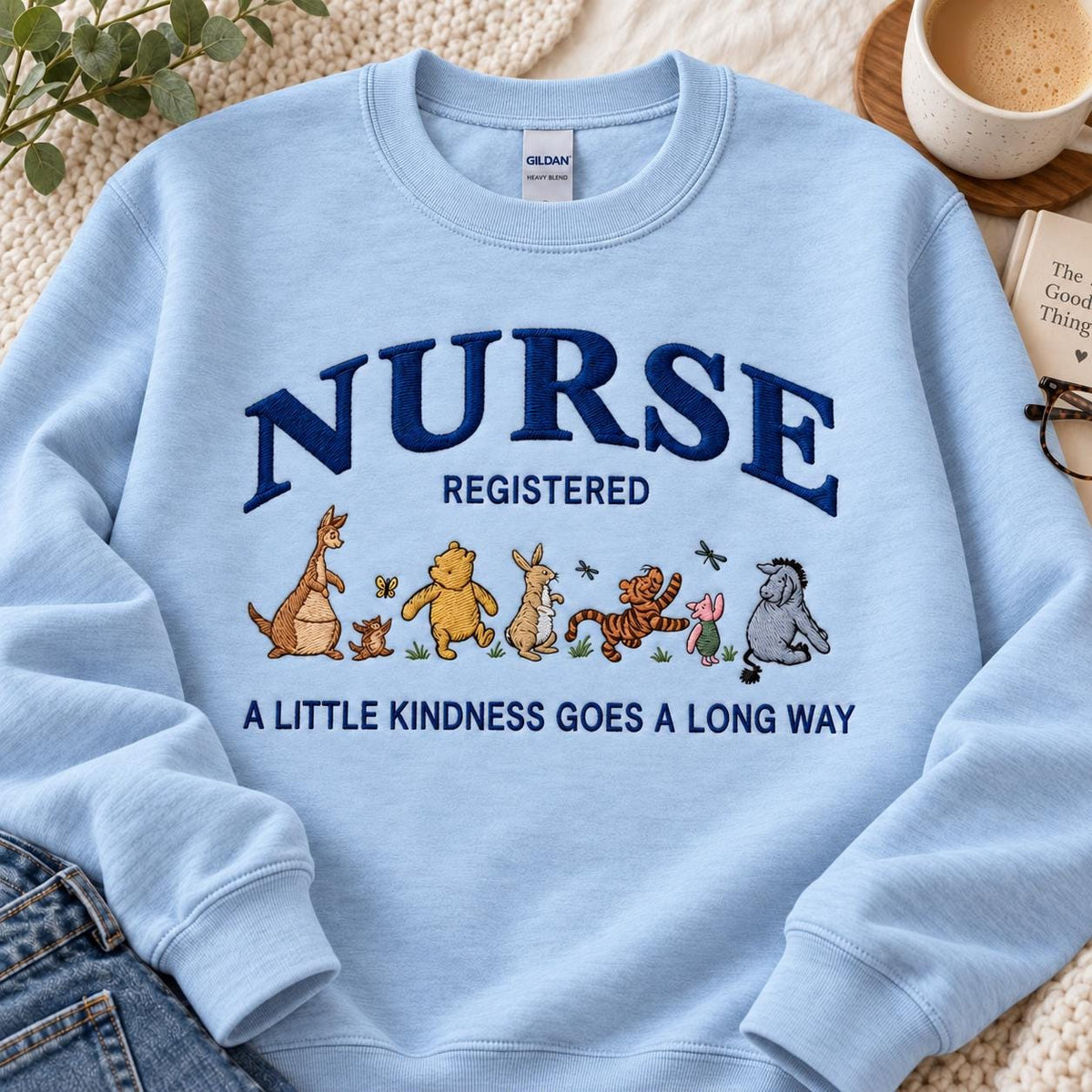 Embroidered Nurse Bear Sweatshirt, Registered Nurse Crewneck, RN Gift, Healthcare Worker Apparel