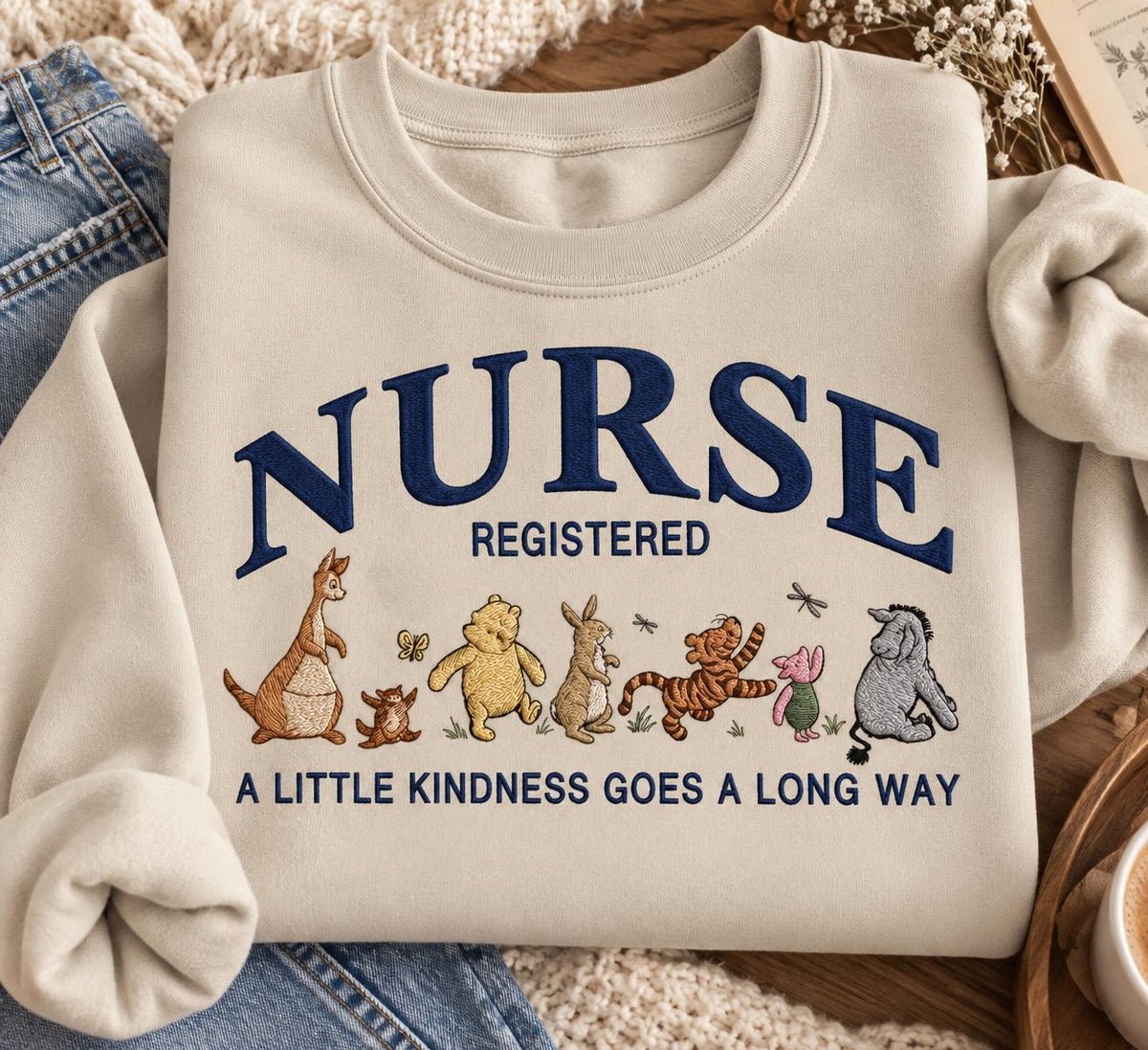 Embroidered Nurse Bear Sweatshirt, Registered Nurse Crewneck, RN Gift, Healthcare Worker Apparel