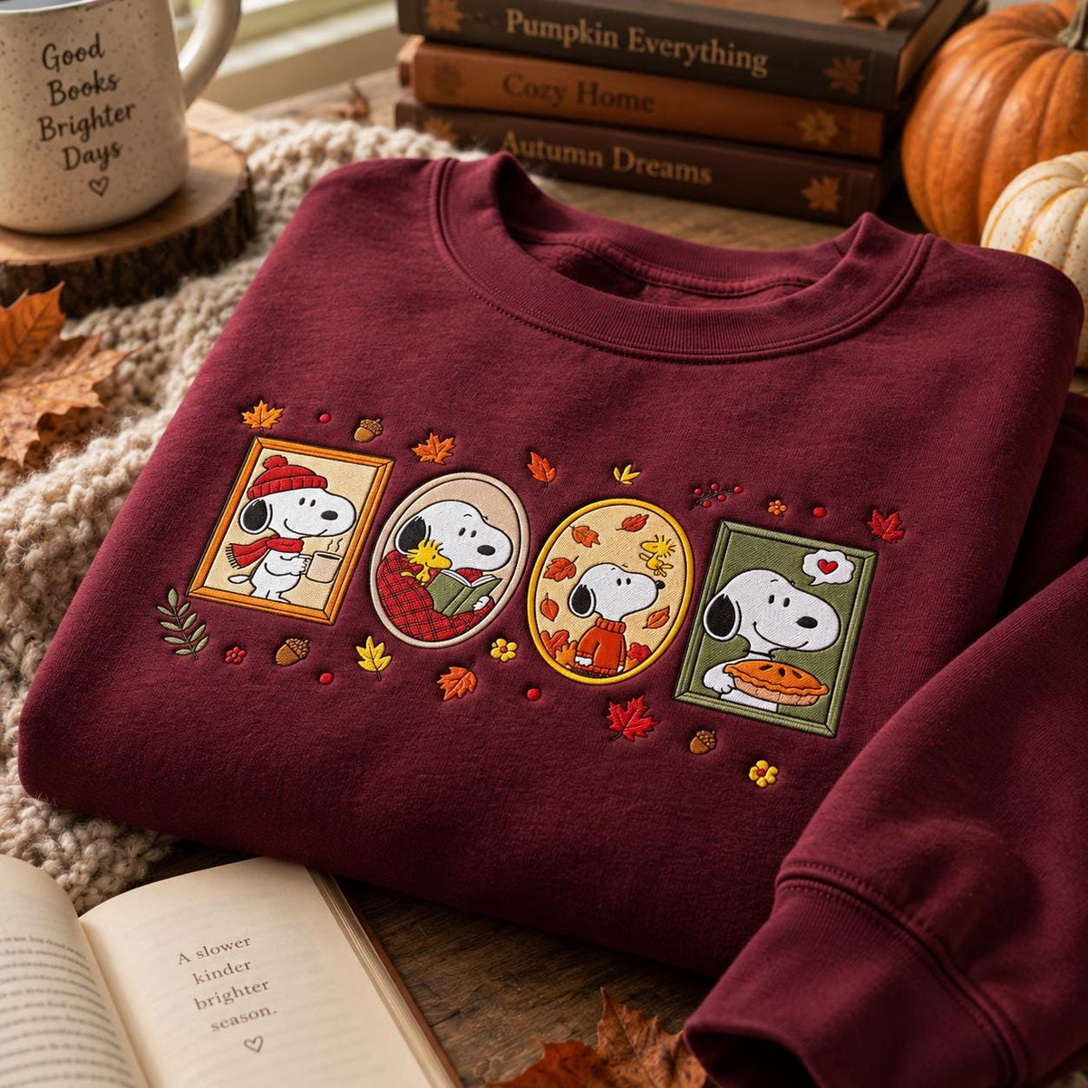 Fall Dog Embroidered Sweatshirt, Cozy Autumn Crewneck, Book Lover & Pumpkin Pie Sweater