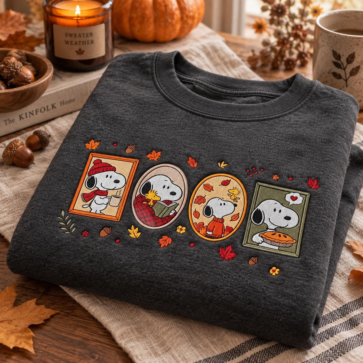 Fall Dog Embroidered Sweatshirt, Cozy Autumn Crewneck, Book Lover & Pumpkin Pie Sweater