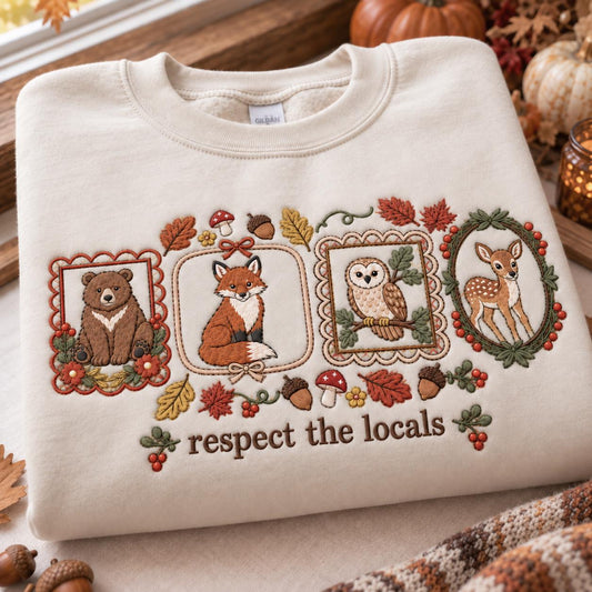 Embroidered Woodland Animal Crewneck Sweatshirt, Bear Fox Owl Deer, Fall Nature Gift