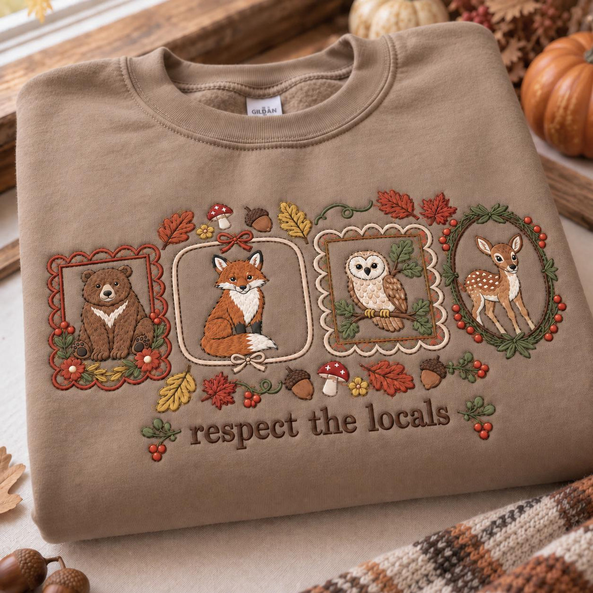Embroidered Woodland Animal Crewneck Sweatshirt, Bear Fox Owl Deer, Fall Nature Gift